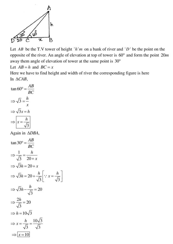 NCERT Solutions Class 10 Mathematics RD Sharma Some Applications of Trigonometry