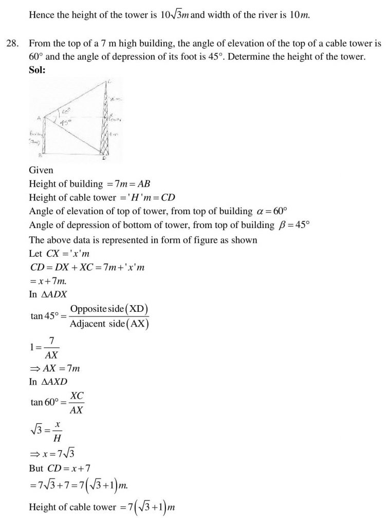 NCERT Solutions Class 10 Mathematics RD Sharma Some Applications of Trigonometry