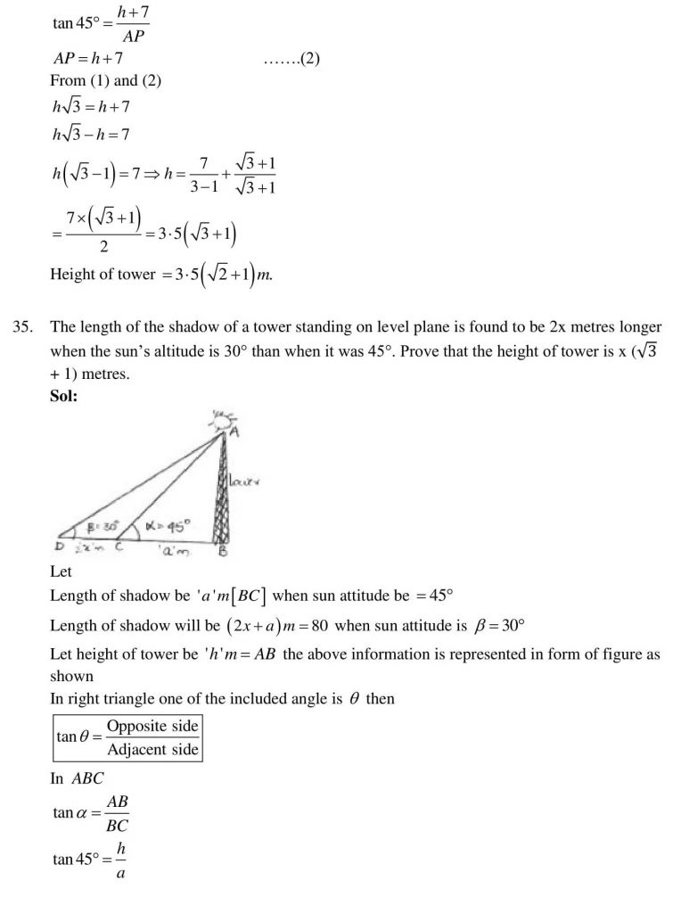 NCERT Solutions Class 10 Mathematics RD Sharma Some Applications of Trigonometry