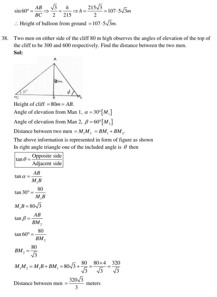 NCERT Solutions Class 10 Mathematics RD Sharma Some Applications of Trigonometry