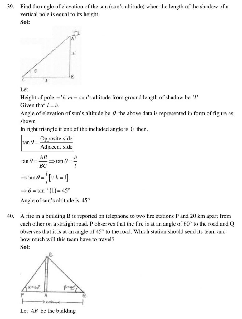 NCERT Solutions Class 10 Mathematics RD Sharma Some Applications of Trigonometry