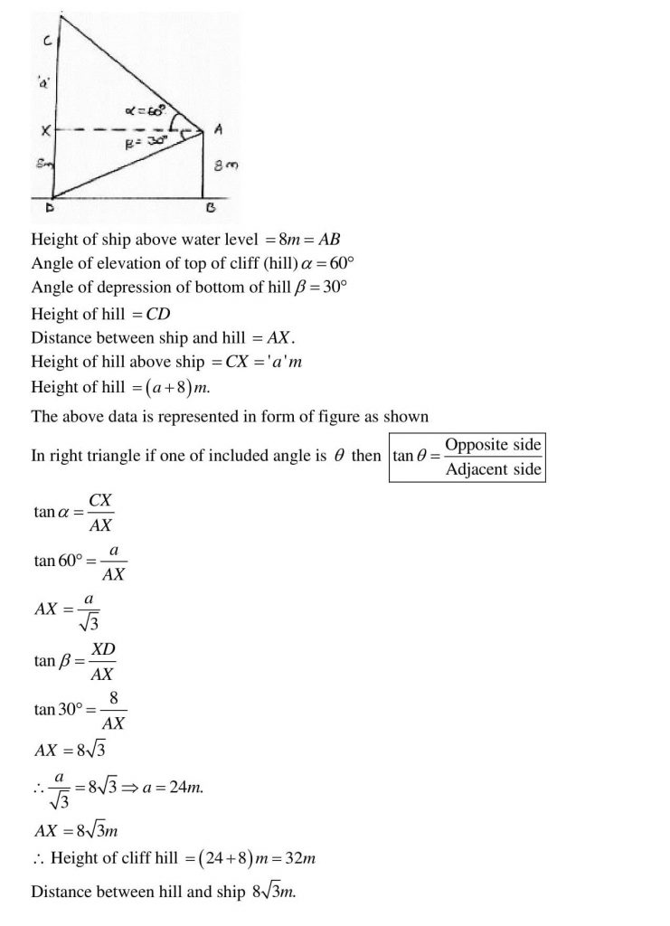 NCERT Solutions Class 10 Mathematics RD Sharma Some Applications of Trigonometry