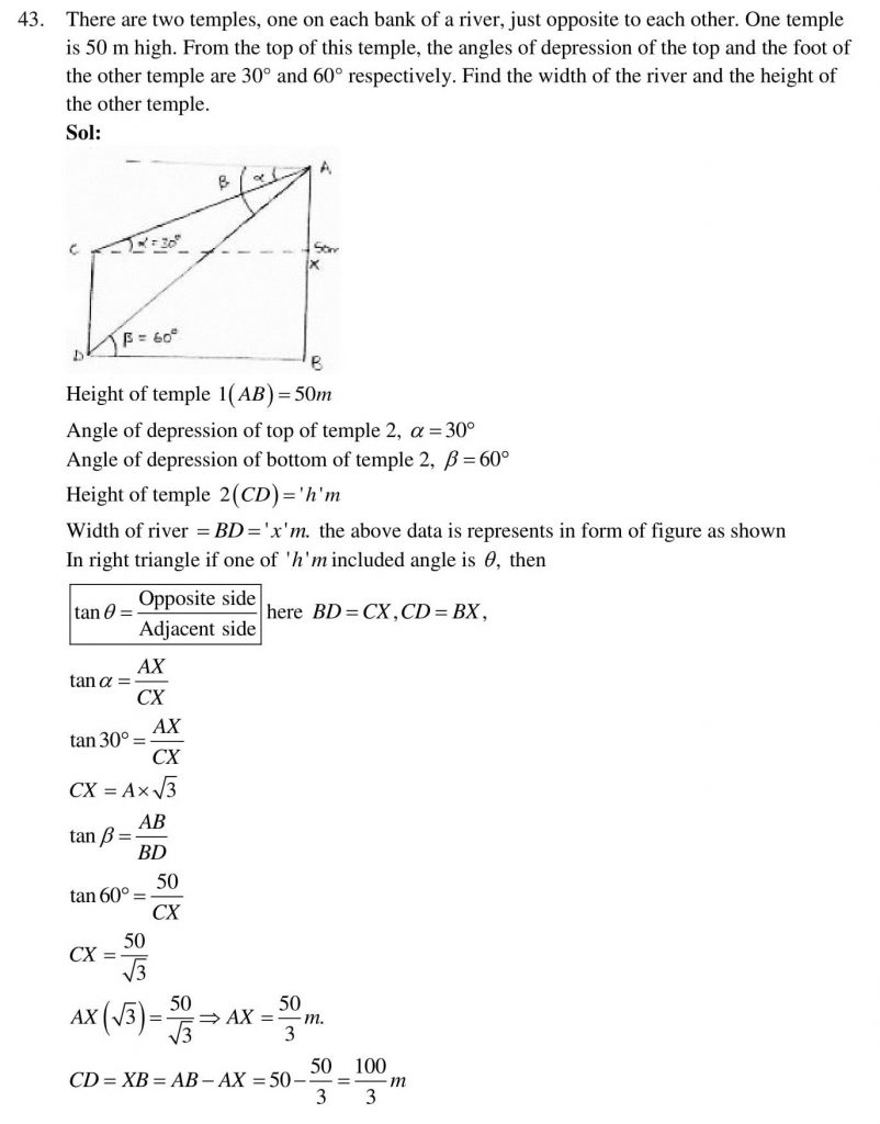 NCERT Solutions Class 10 Mathematics RD Sharma Some Applications of Trigonometry