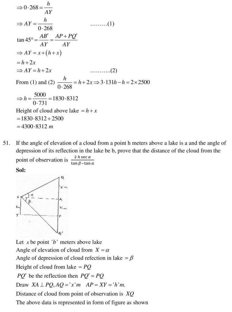 NCERT Solutions Class 10 Mathematics RD Sharma Some Applications of Trigonometry