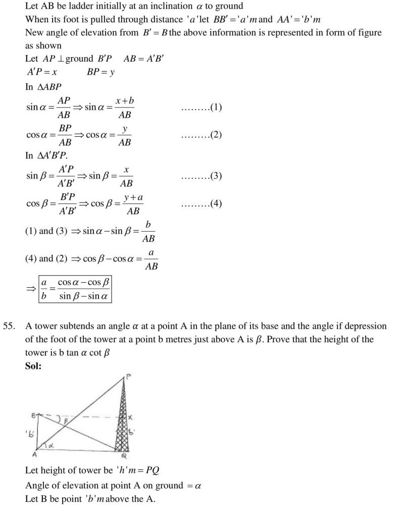 NCERT Solutions Class 10 Mathematics RD Sharma Some Applications of Trigonometry