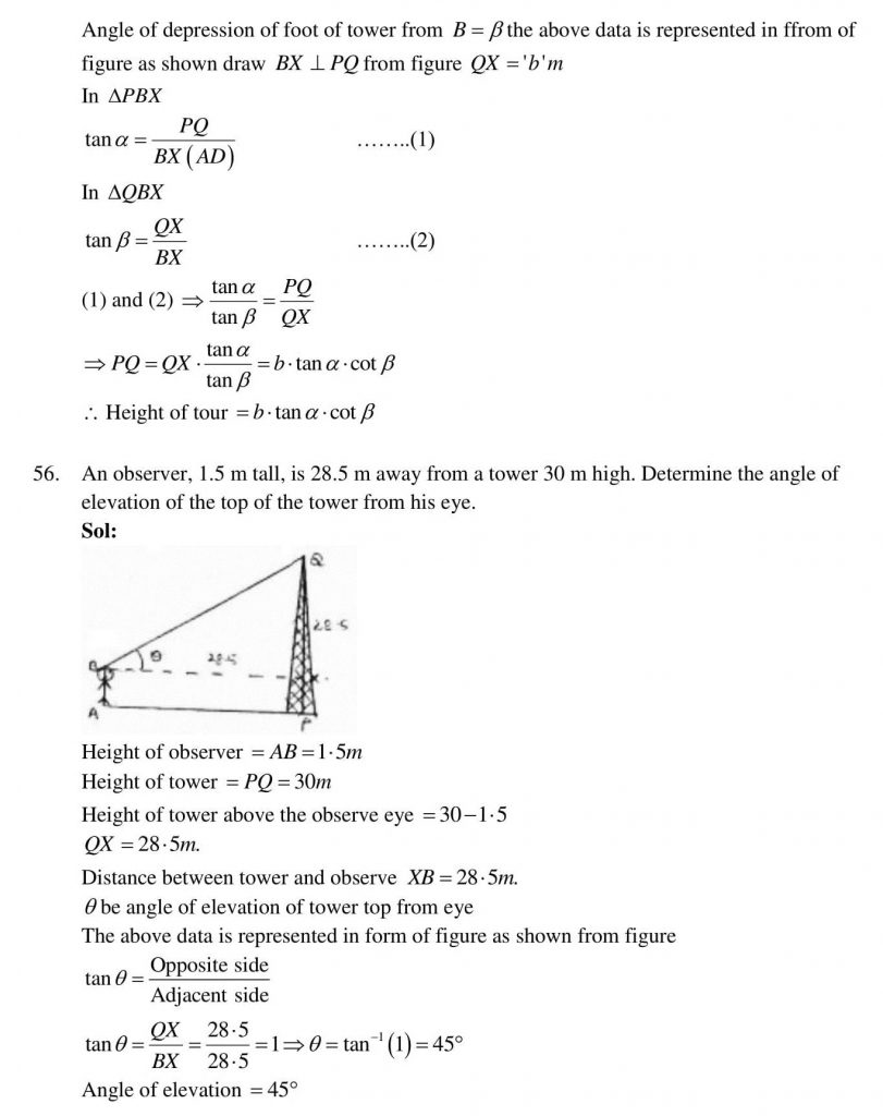 NCERT Solutions Class 10 Mathematics RD Sharma Some Applications of Trigonometry