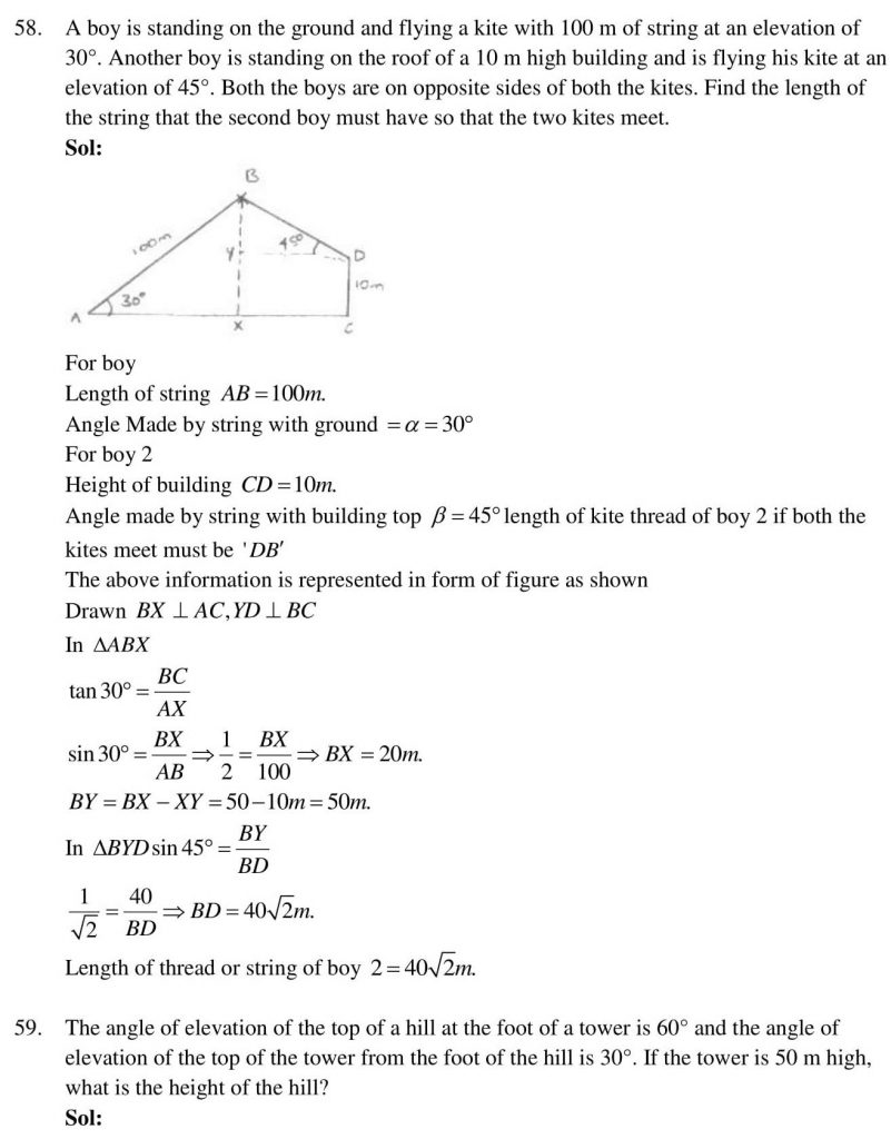 NCERT Solutions Class 10 Mathematics RD Sharma Some Applications of Trigonometry