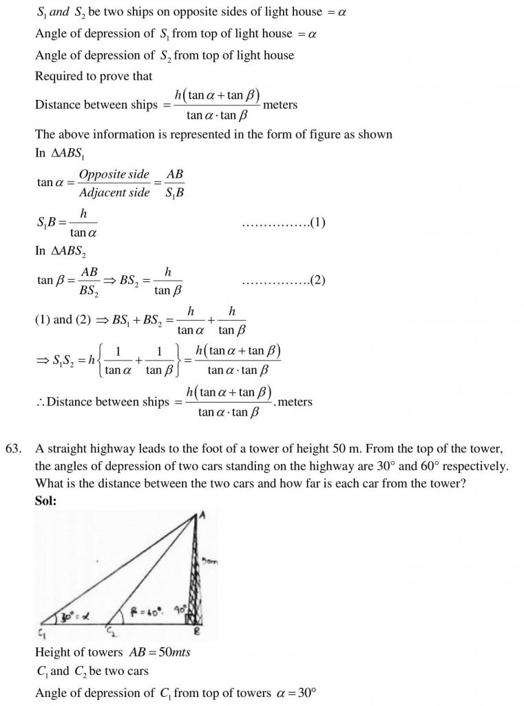 NCERT Solutions Class 10 Mathematics RD Sharma Some Applications of Trigonometry