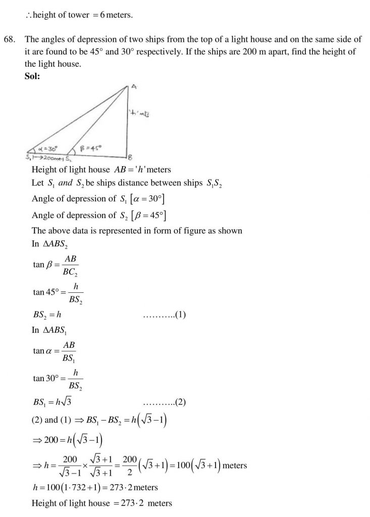 NCERT Solutions Class 10 Mathematics RD Sharma Some Applications of Trigonometry