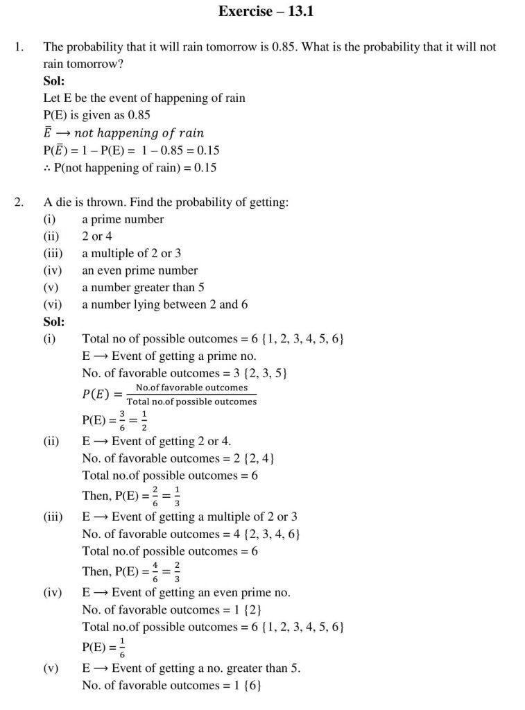 NCERT Solutions Class 10 Mathematics RD Sharma Probability