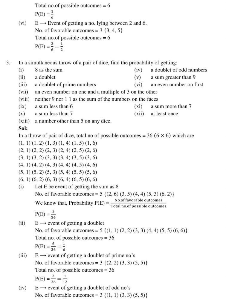 NCERT Solutions Class 10 Mathematics RD Sharma Probability