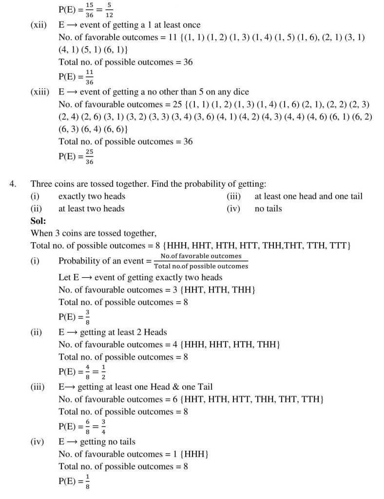 NCERT Solutions Class 10 Mathematics RD Sharma Probability