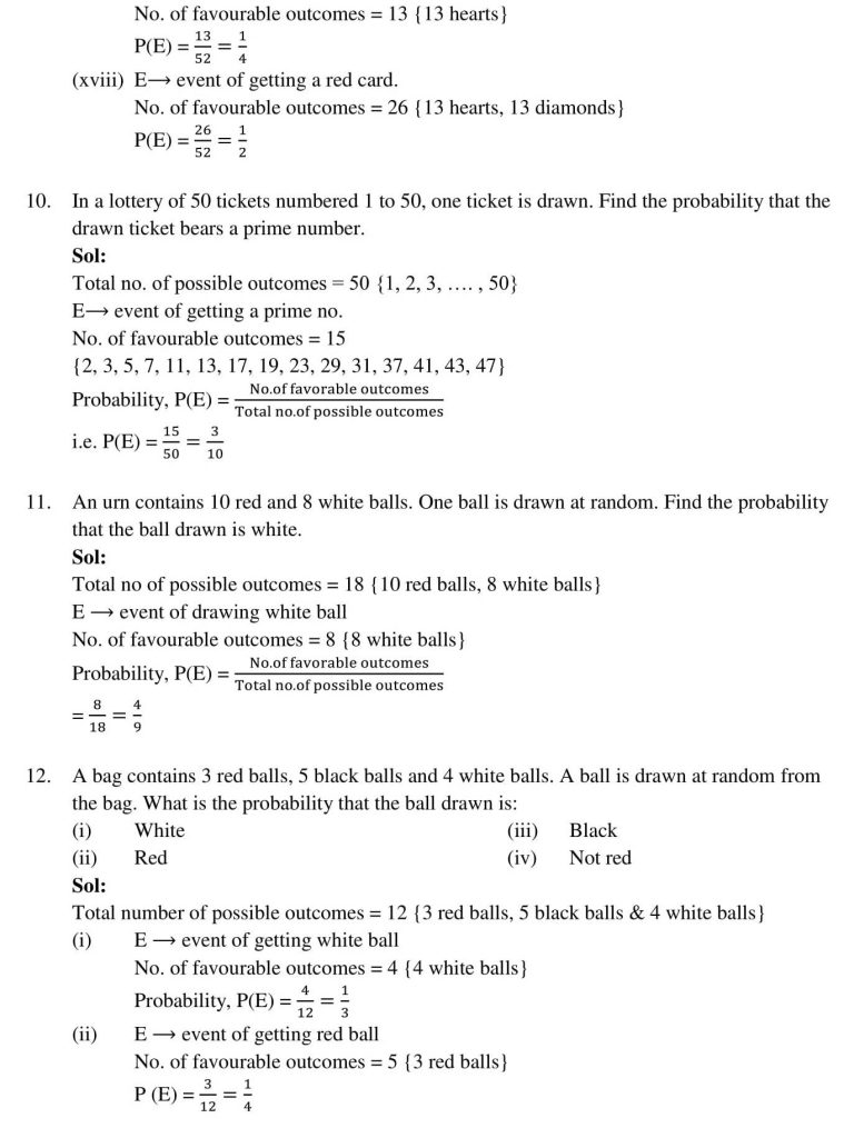 NCERT Solutions Class 10 Mathematics RD Sharma Probability