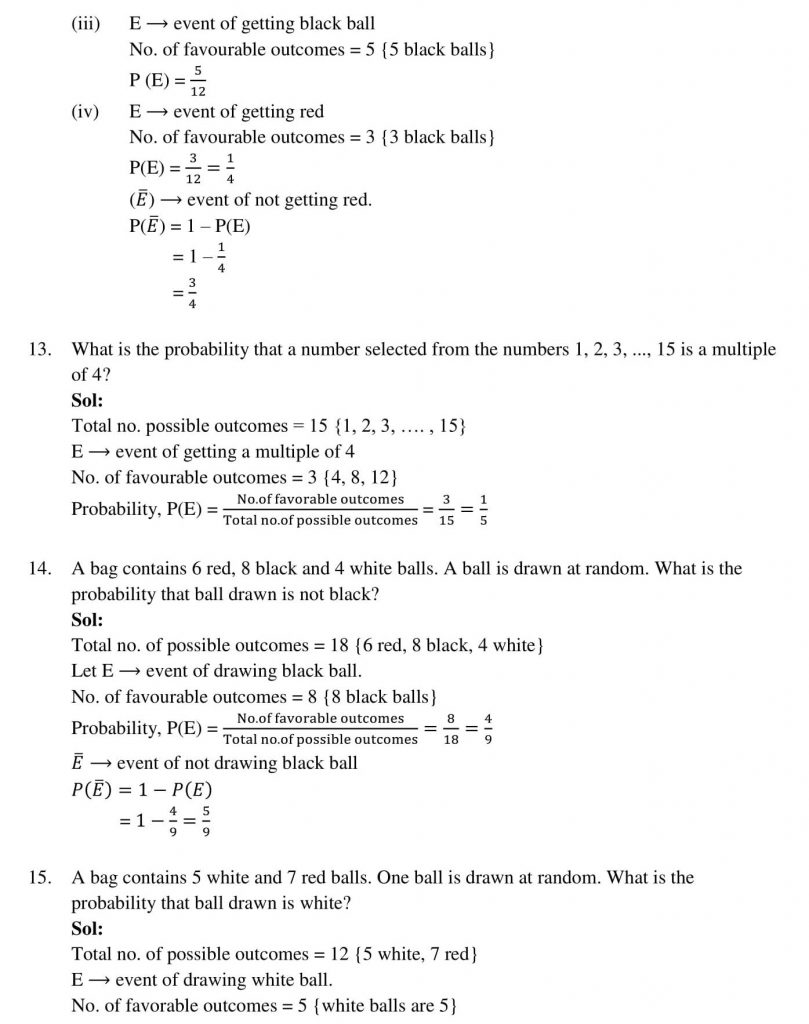 NCERT Solutions Class 10 Mathematics RD Sharma Probability