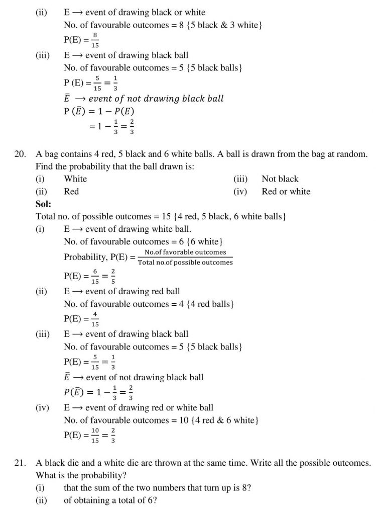 NCERT Solutions Class 10 Mathematics RD Sharma Probability