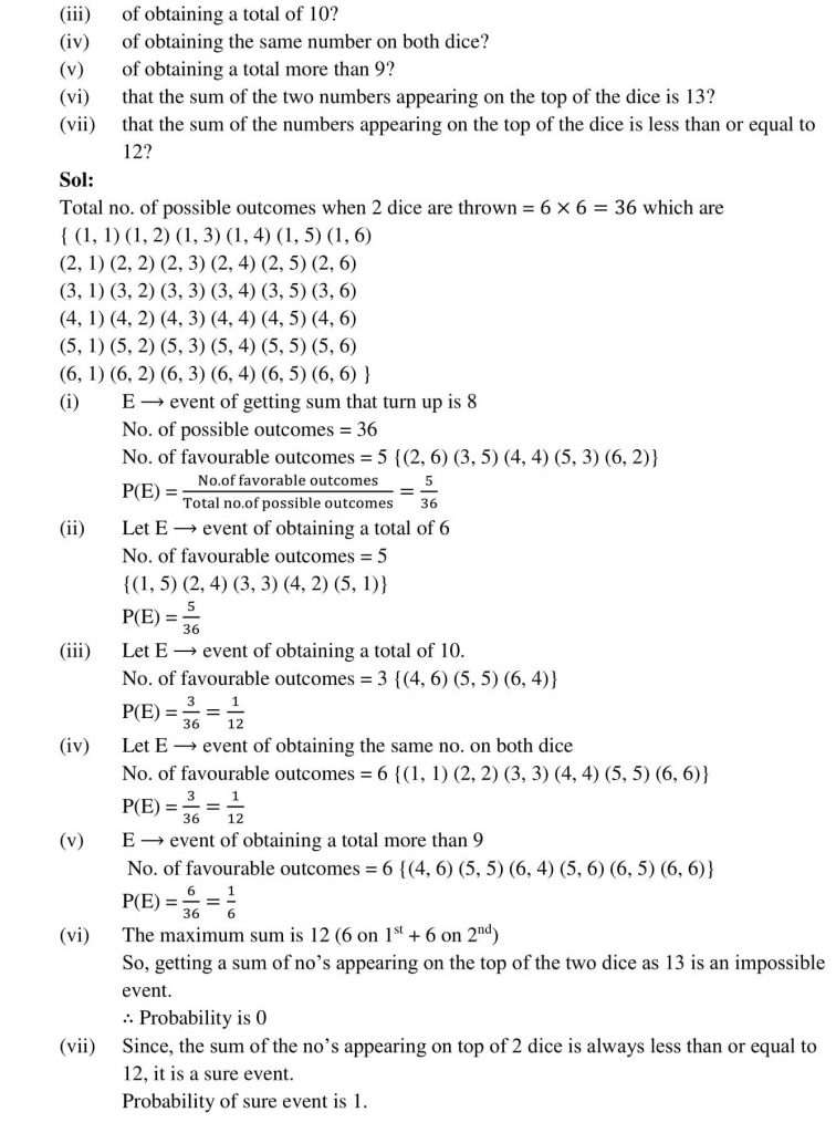 NCERT Solutions Class 10 Mathematics RD Sharma Probability