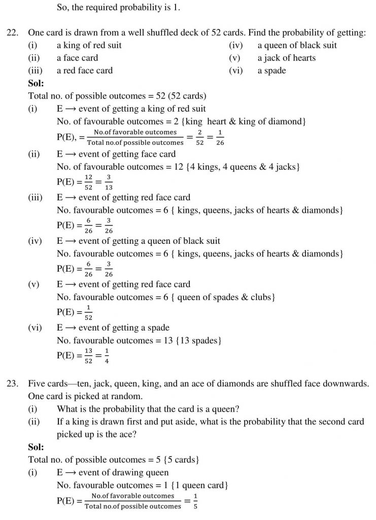 NCERT Solutions Class 10 Mathematics RD Sharma Probability