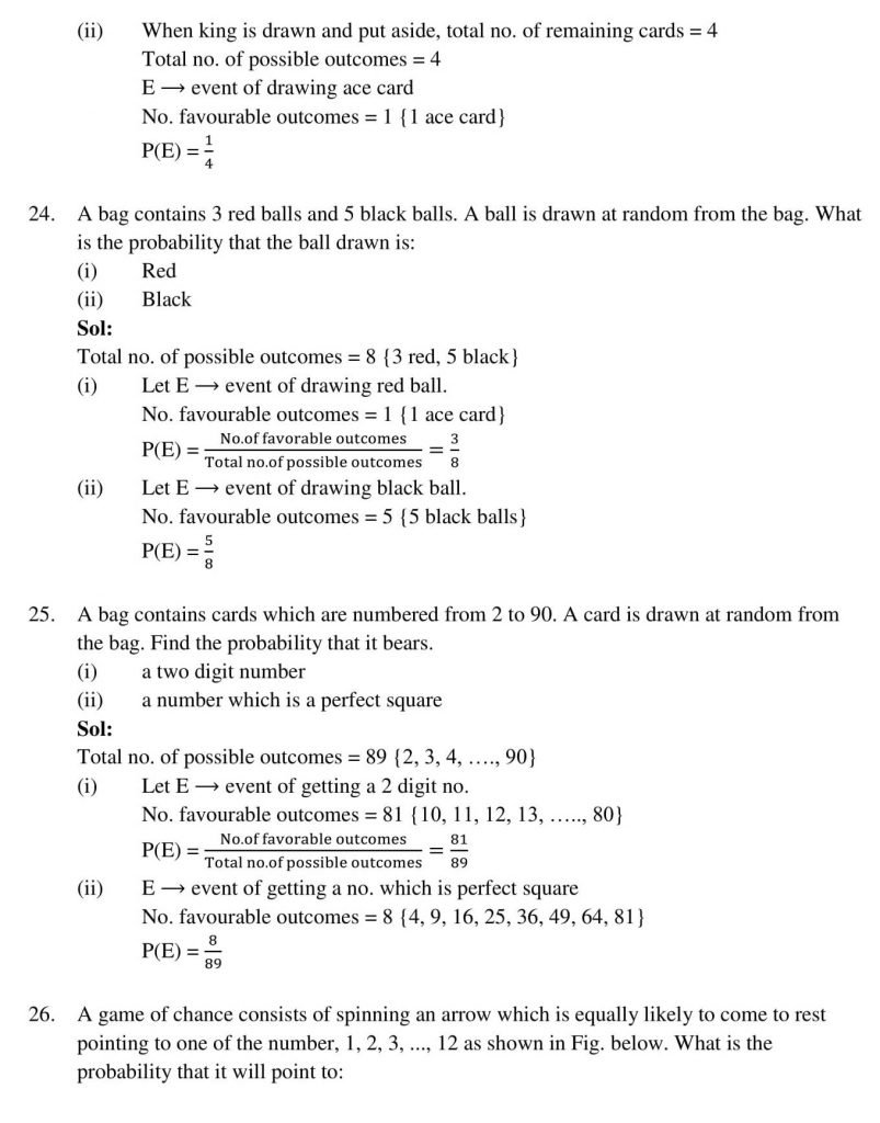 NCERT Solutions Class 10 Mathematics RD Sharma Probability