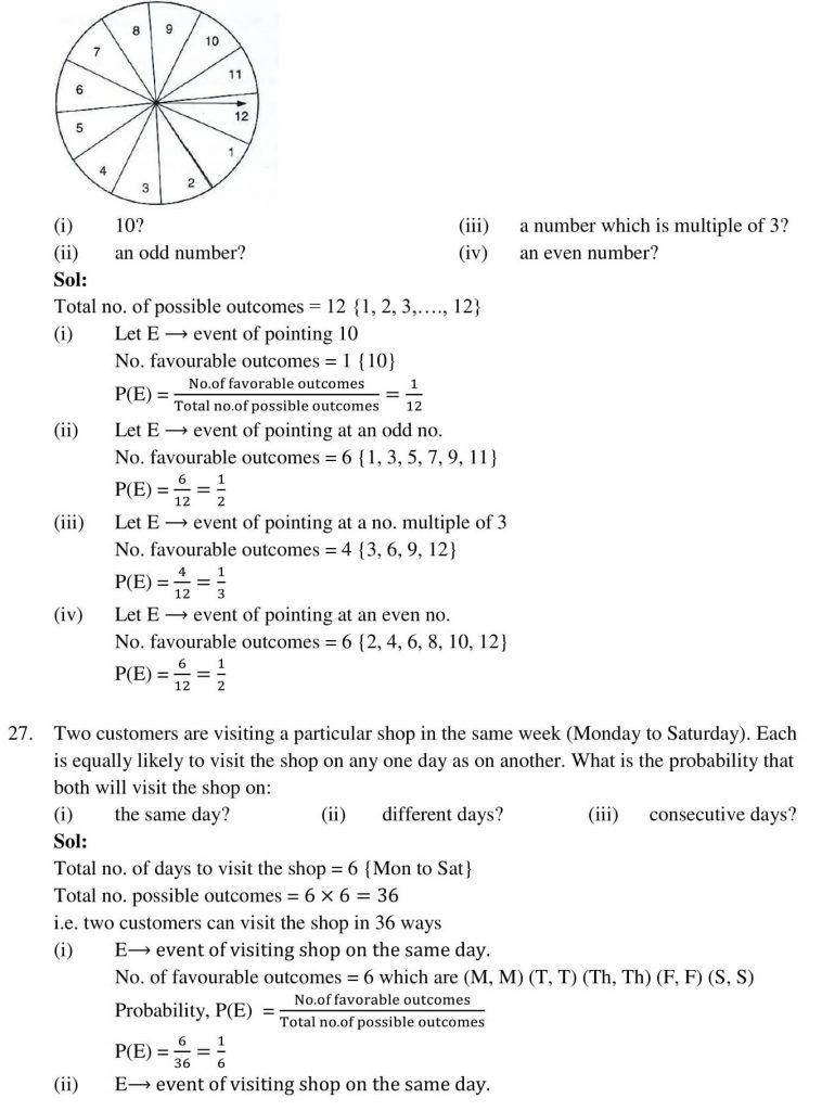 NCERT Solutions Class 10 Mathematics RD Sharma Probability