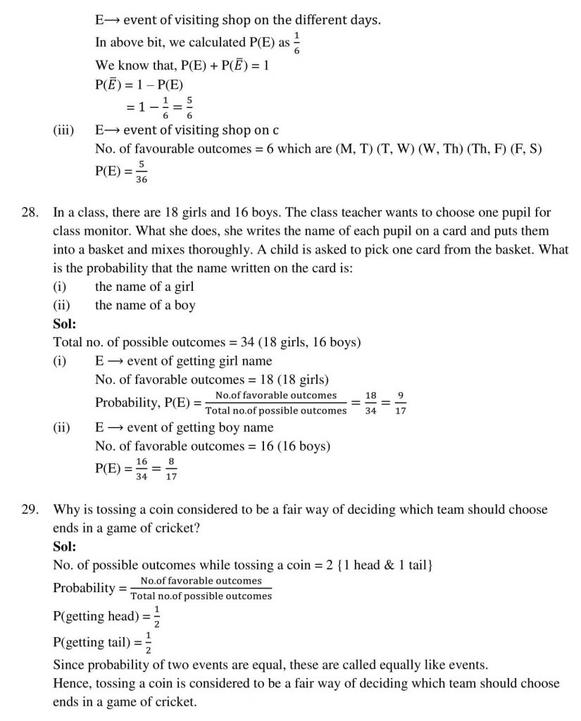 NCERT Solutions Class 10 Mathematics RD Sharma Probability