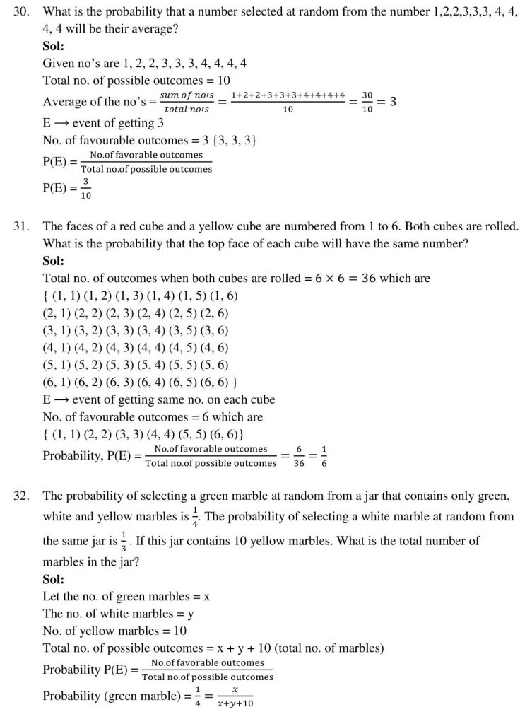 NCERT Solutions Class 10 Mathematics RD Sharma Probability