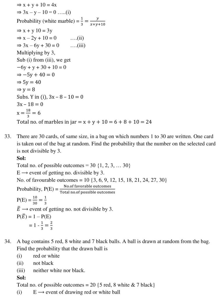 NCERT Solutions Class 10 Mathematics RD Sharma Probability