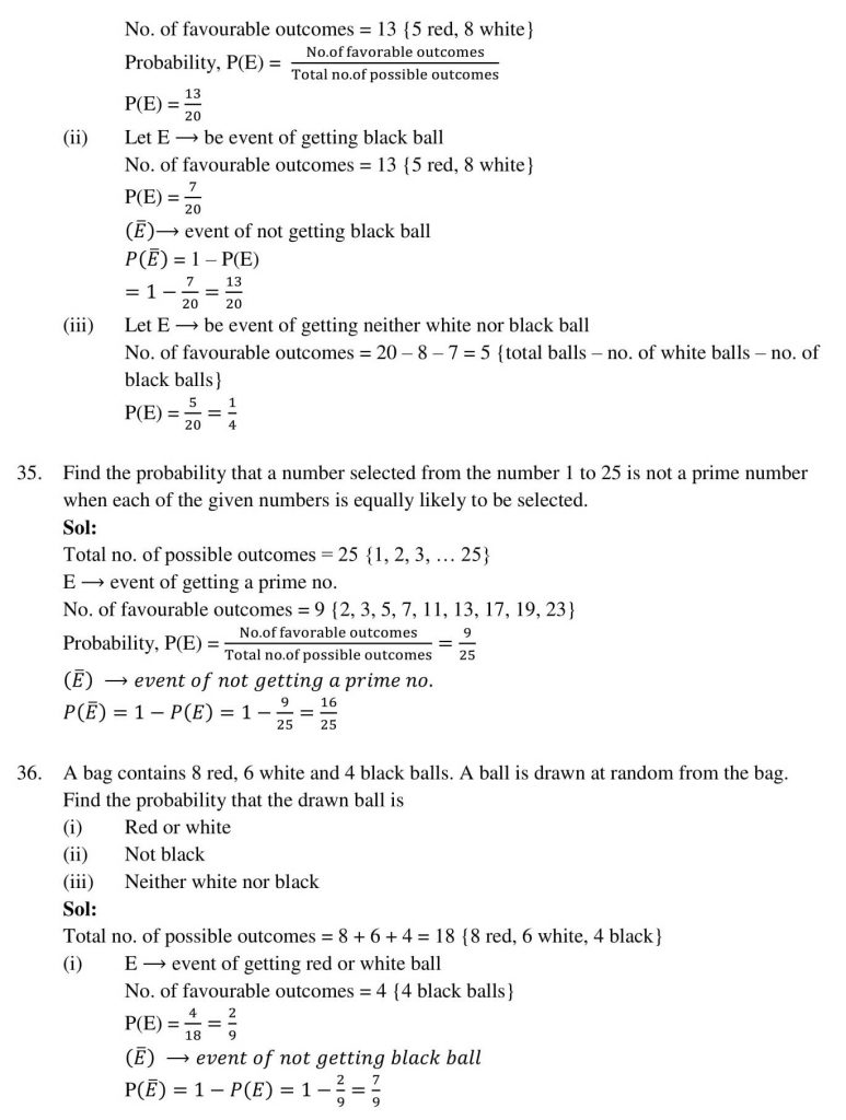 NCERT Solutions Class 10 Mathematics RD Sharma Probability