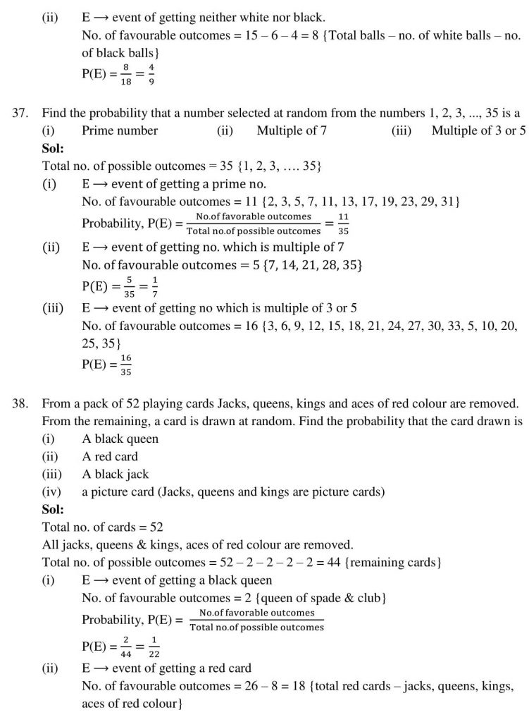 NCERT Solutions Class 10 Mathematics RD Sharma Probability