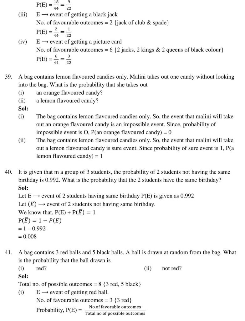 NCERT Solutions Class 10 Mathematics RD Sharma Probability