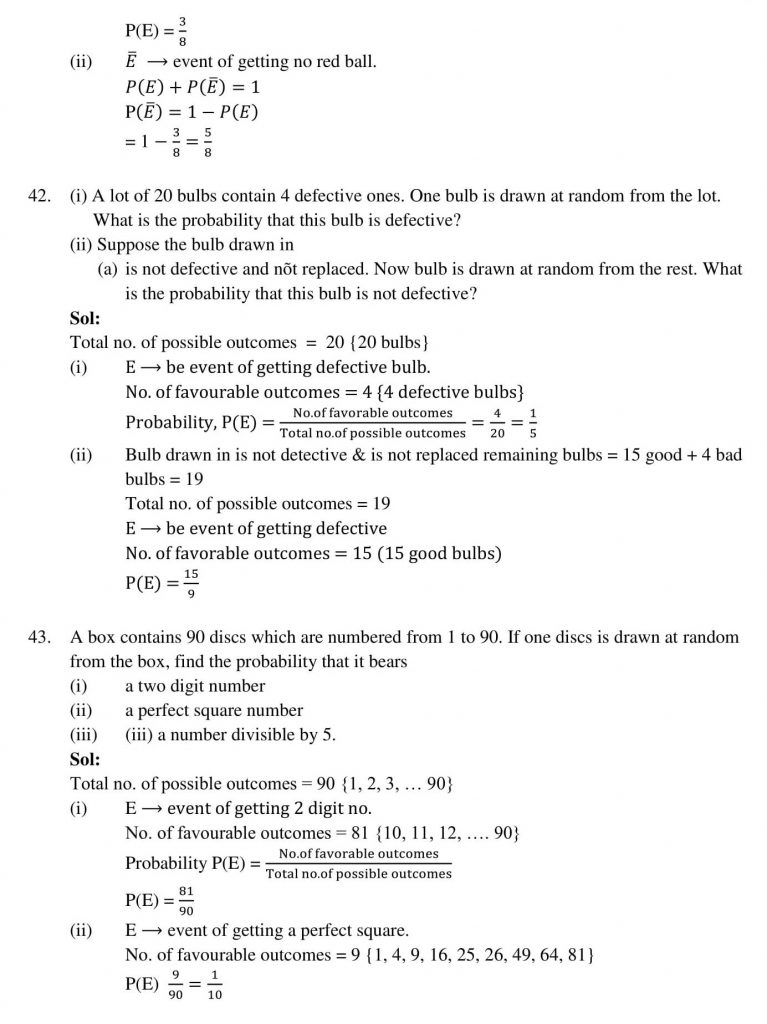 NCERT Solutions Class 10 Mathematics RD Sharma Probability