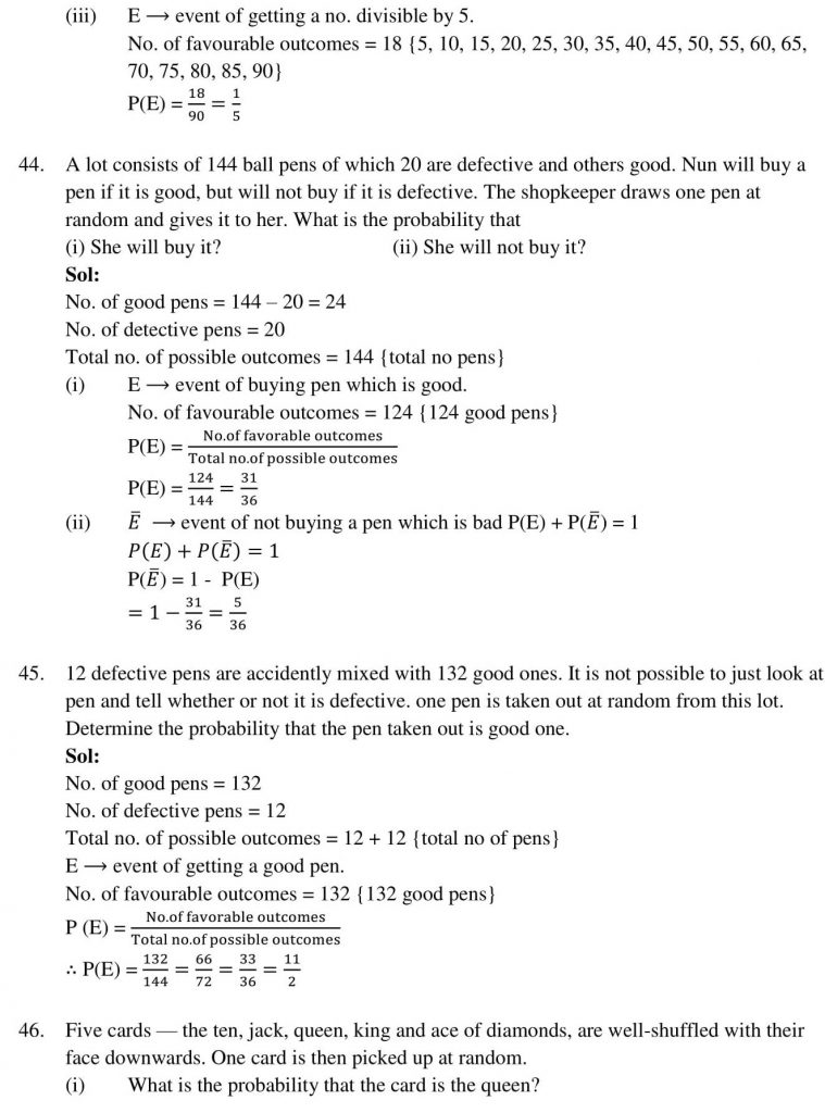 NCERT Solutions Class 10 Mathematics RD Sharma Probability