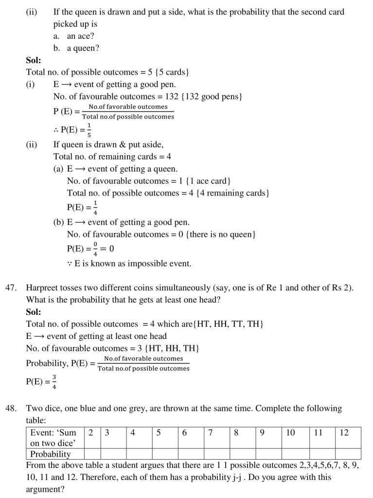 NCERT Solutions Class 10 Mathematics RD Sharma Probability