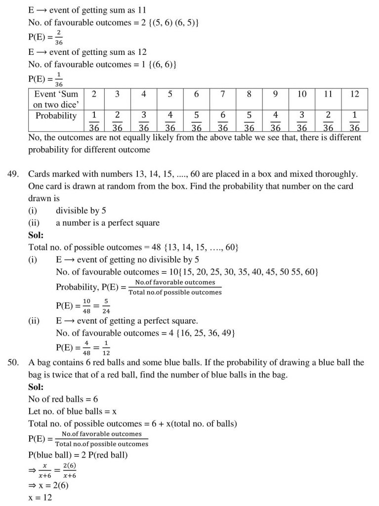 NCERT Solutions Class 10 Mathematics RD Sharma Probability