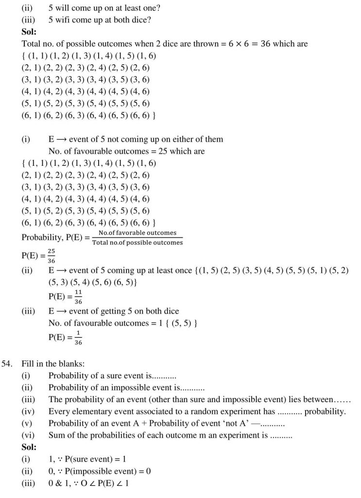 NCERT Solutions Class 10 Mathematics RD Sharma Probability