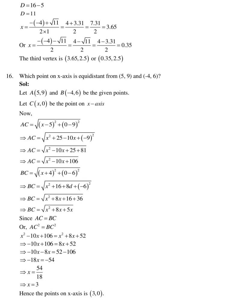 NCERT Solutions Class 10 Mathematics RD Sharma Coordinate Geometry