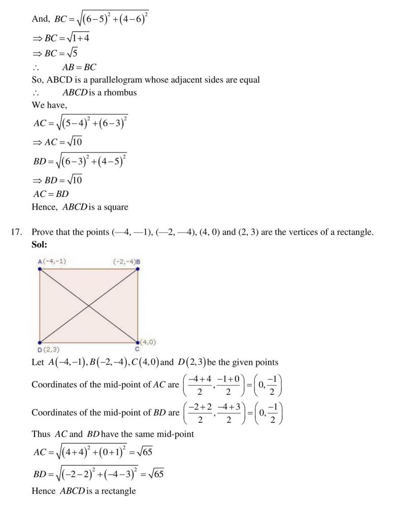 NCERT Solutions Class 10 Mathematics RD Sharma Coordinate Geometry