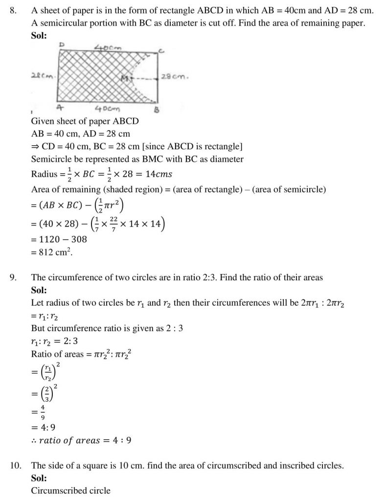 NCERT Solutions Class 10 Mathematics RD Sharma Areas Related to Circles