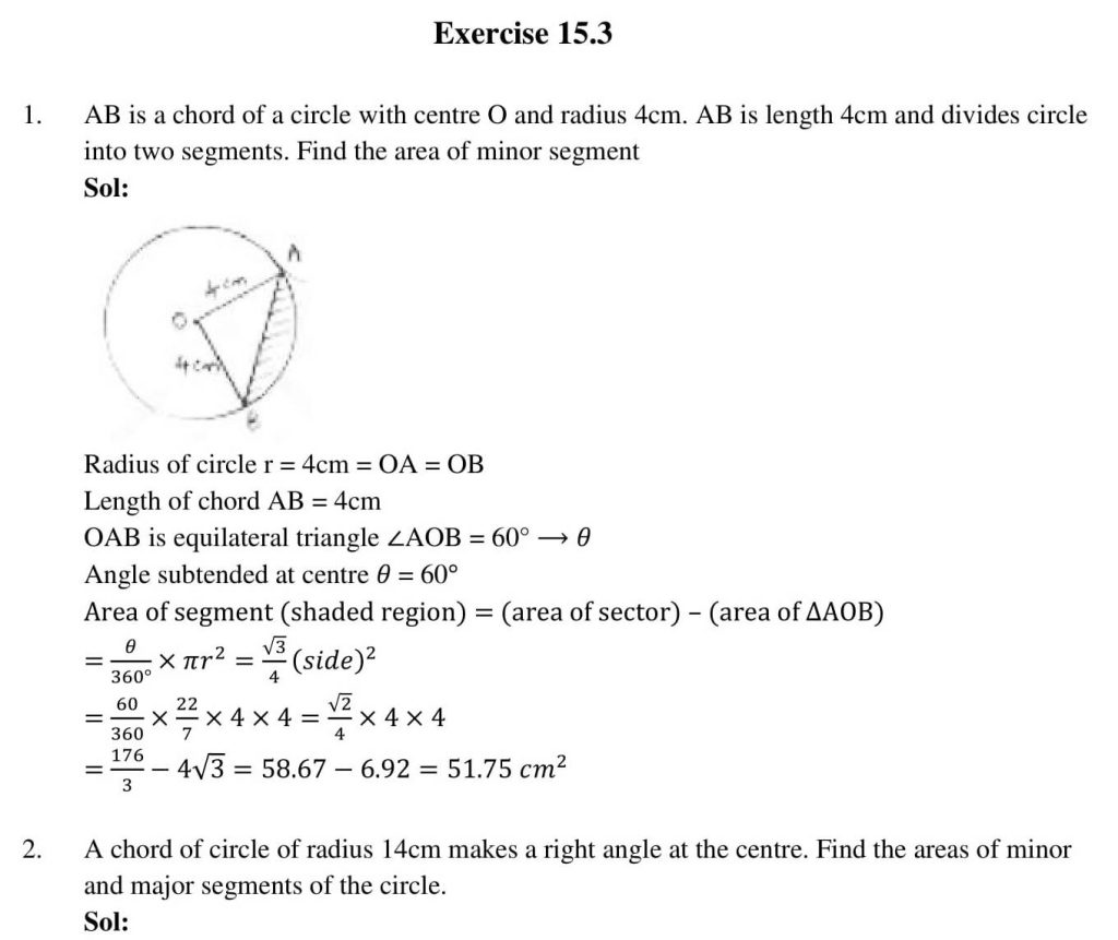 NCERT Solutions Class 10 Mathematics RD Sharma Areas Related to Circles