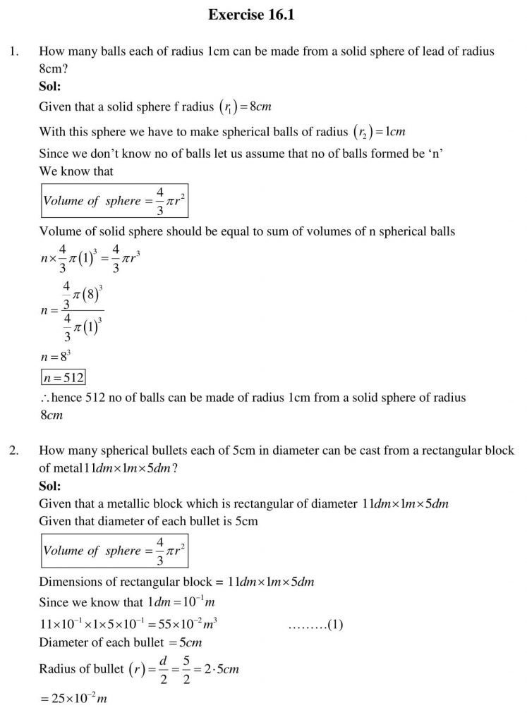 NCERT Solutions Class 10 Mathematics RD Sharma Surface Areas and Volumes