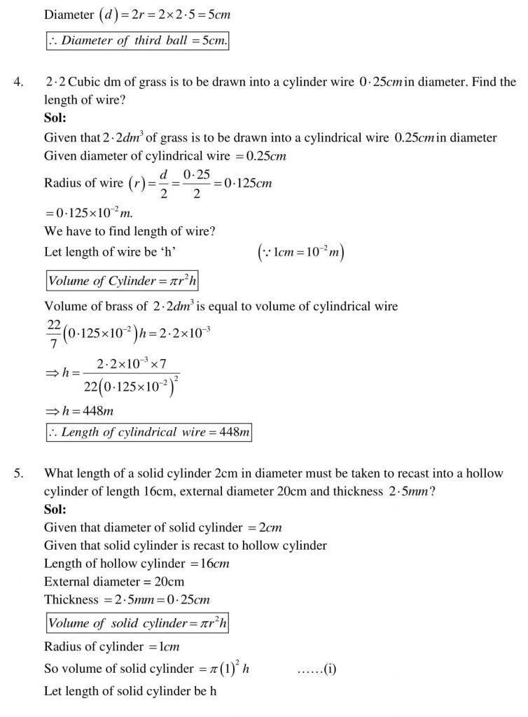 NCERT Solutions Class 10 Mathematics RD Sharma Surface Areas and Volumes
