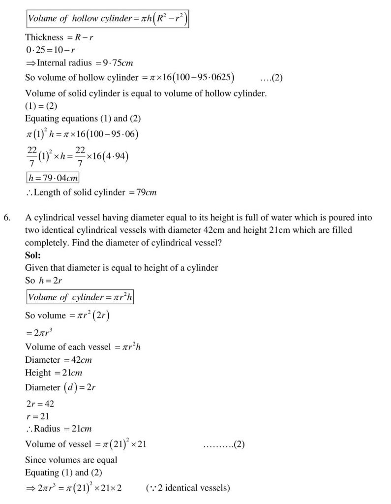 NCERT Solutions Class 10 Mathematics RD Sharma Surface Areas and Volumes