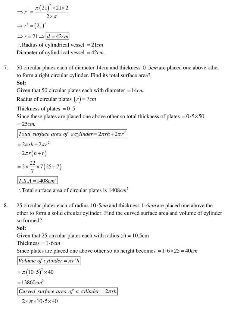NCERT Solutions Class 10 Mathematics RD Sharma Surface Areas and Volumes