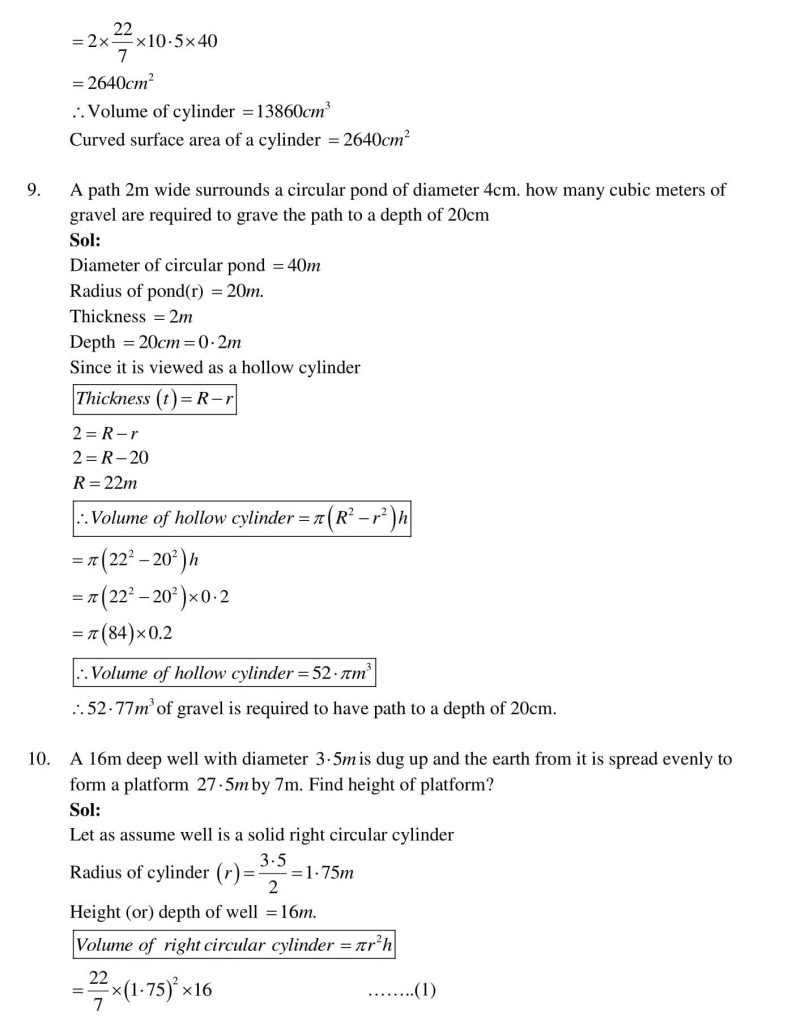NCERT Solutions Class 10 Mathematics RD Sharma Surface Areas and Volumes
