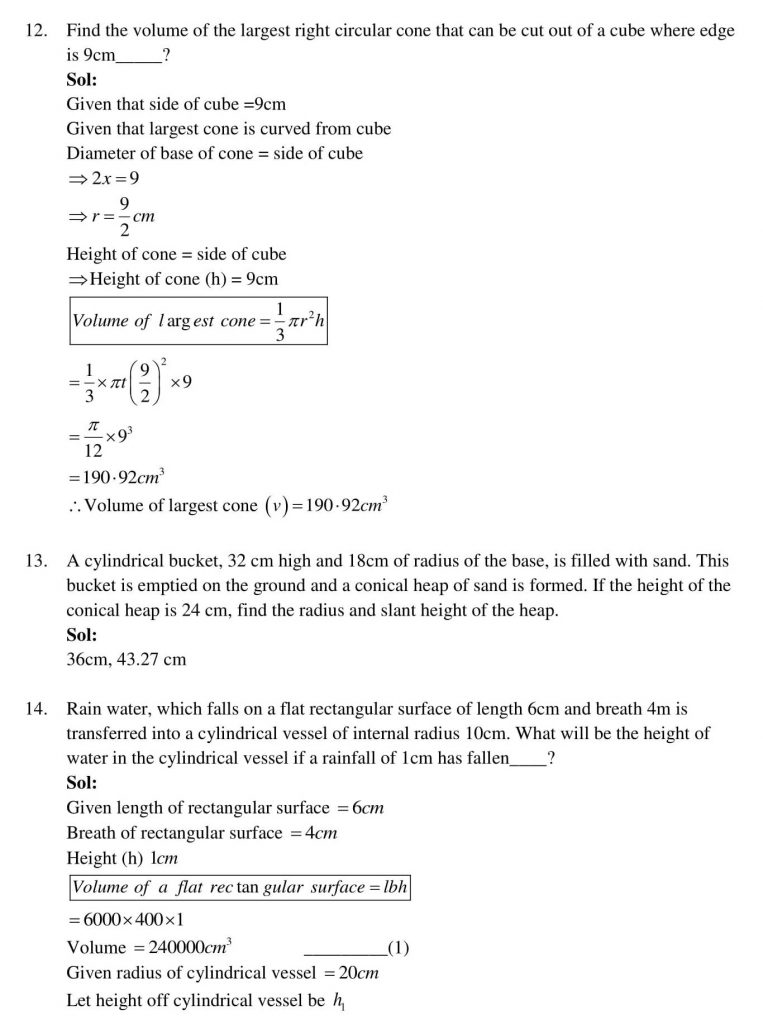 NCERT Solutions Class 10 Mathematics RD Sharma Surface Areas and Volumes