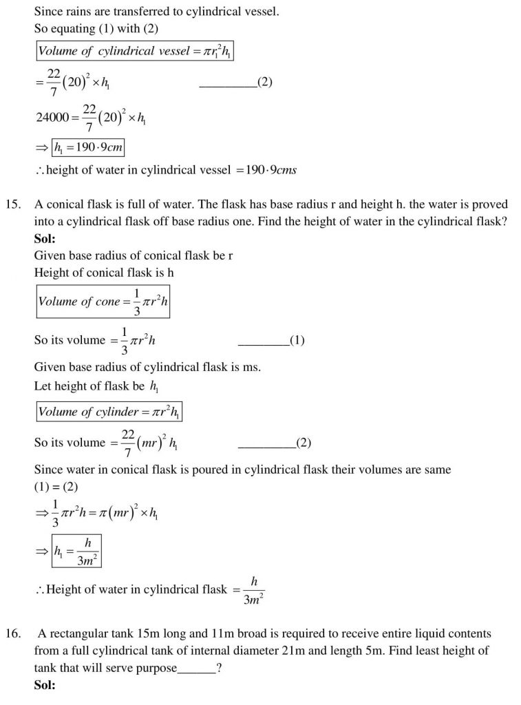 NCERT Solutions Class 10 Mathematics RD Sharma Surface Areas and Volumes