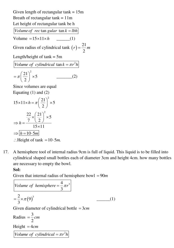 NCERT Solutions Class 10 Mathematics RD Sharma Surface Areas and Volumes