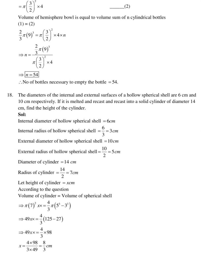 NCERT Solutions Class 10 Mathematics RD Sharma Surface Areas and Volumes