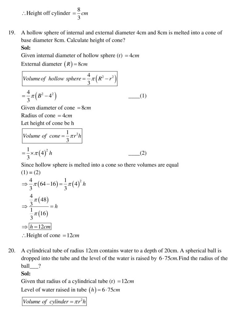 NCERT Solutions Class 10 Mathematics RD Sharma Surface Areas and Volumes