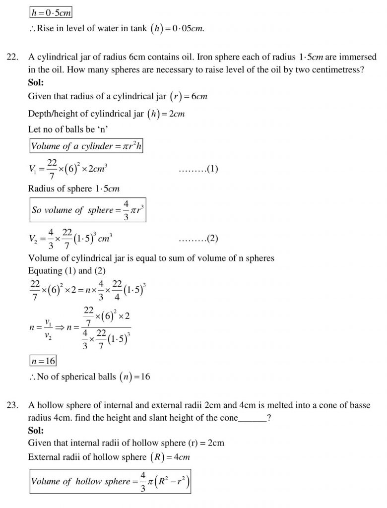 NCERT Solutions Class 10 Mathematics RD Sharma Surface Areas and Volumes