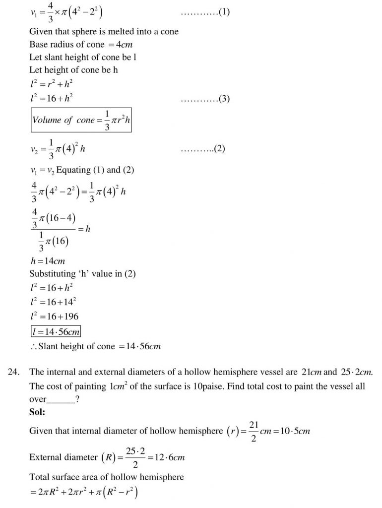 NCERT Solutions Class 10 Mathematics RD Sharma Surface Areas and Volumes